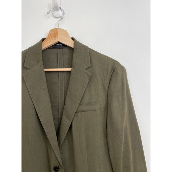 Theory Linen-Blend Rolled Sleeve Eco Crunch Wash Boyfriend Blazer Jacket Size 4 - Picture 7 of 14